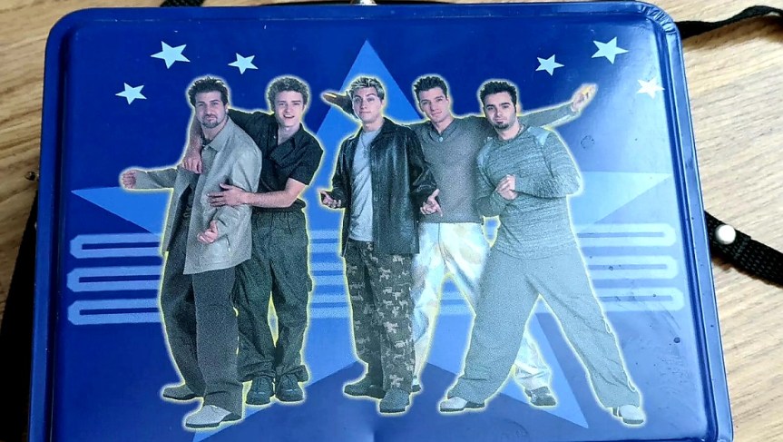 NSYNC COLLECTIBLE BLUE LUNCH BOX WITH CARRYING&nbsp;STRAP