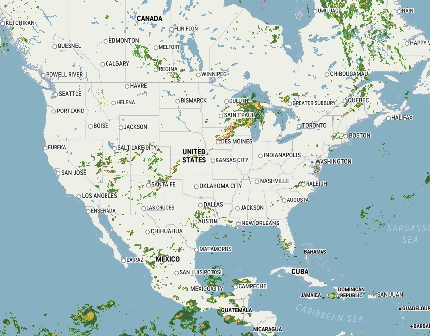 National weather map Wednesday, July14th, 2021 at 7:20 PM CST.