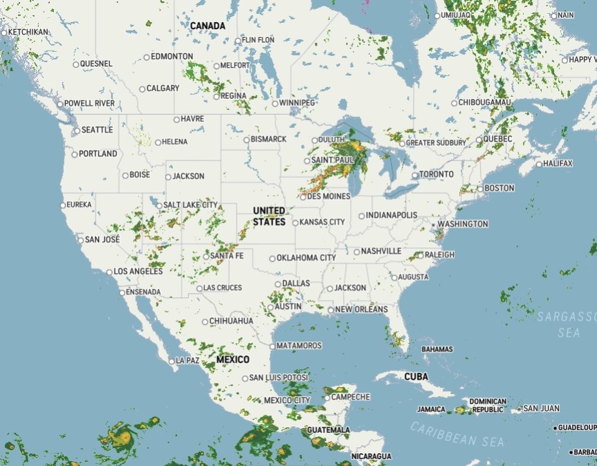 National weather map Wednesday, July14th, 2021 at 7:20 PM CST.